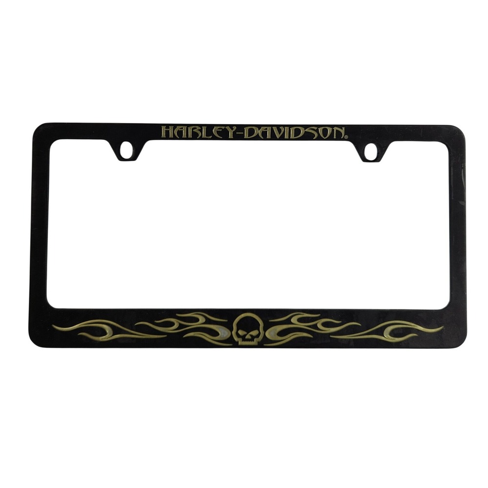 Harley Davidson Willie G Skull License Plate Frame Black Gold Flames LFZN79 2013